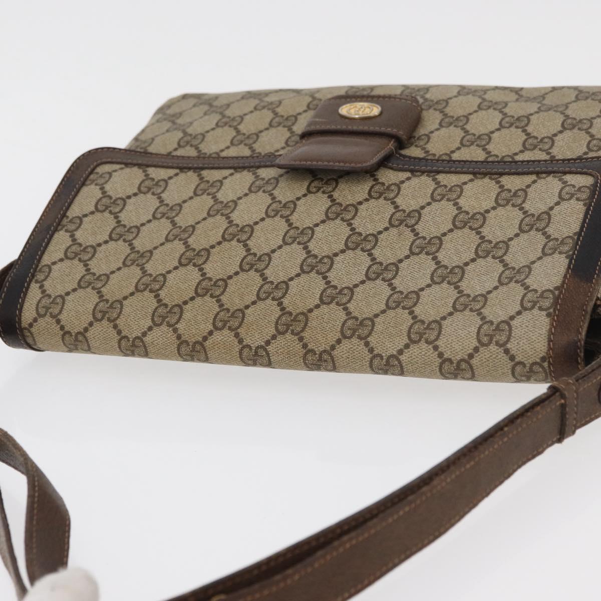 GUCCI GG Supreme Horsebit Shoulder Bag PVC Beige Gold 001 16 4084 Auth 175390