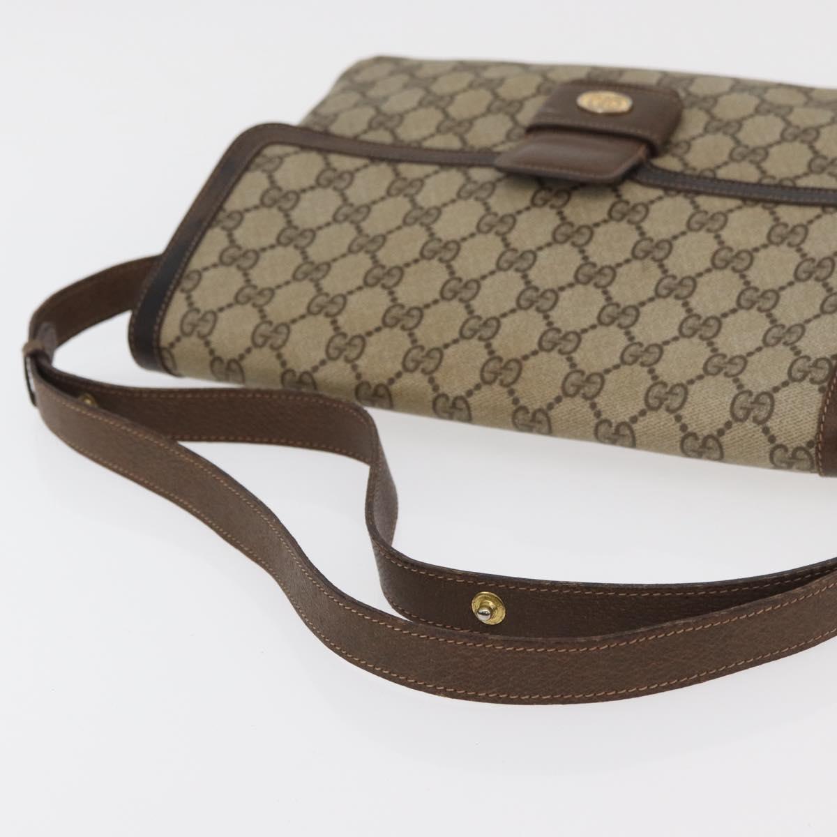 GUCCI GG Supreme Horsebit Shoulder Bag PVC Beige Gold 001 16 4084 Auth 175390