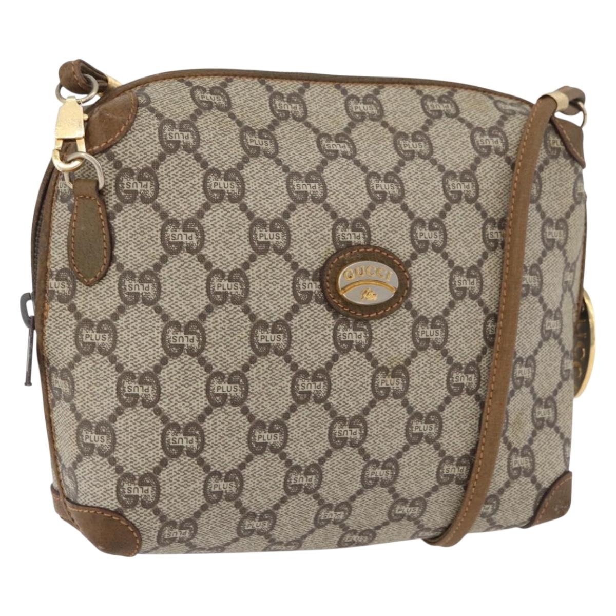 GUCCI GG Plus Supreme Shoulder Bag PVC Beige Gold Auth 175391