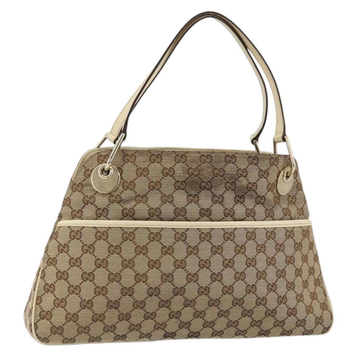GUCCI GG Canvas Hand Bag Beige Gold 121023 Auth 175393