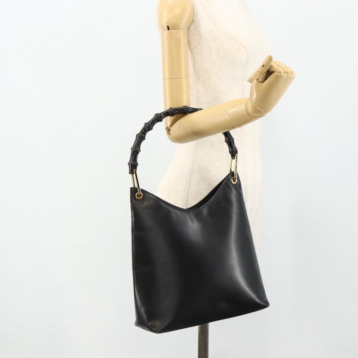 GUCCI Bamboo Shoulder Bag Leather Black Gold 001 3007 Auth 175395