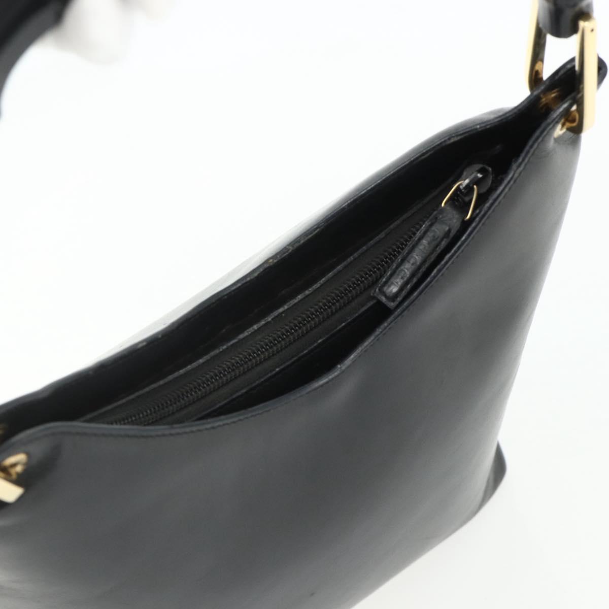 GUCCI Bamboo Shoulder Bag Leather Black Gold 001 3007 Auth 175395
