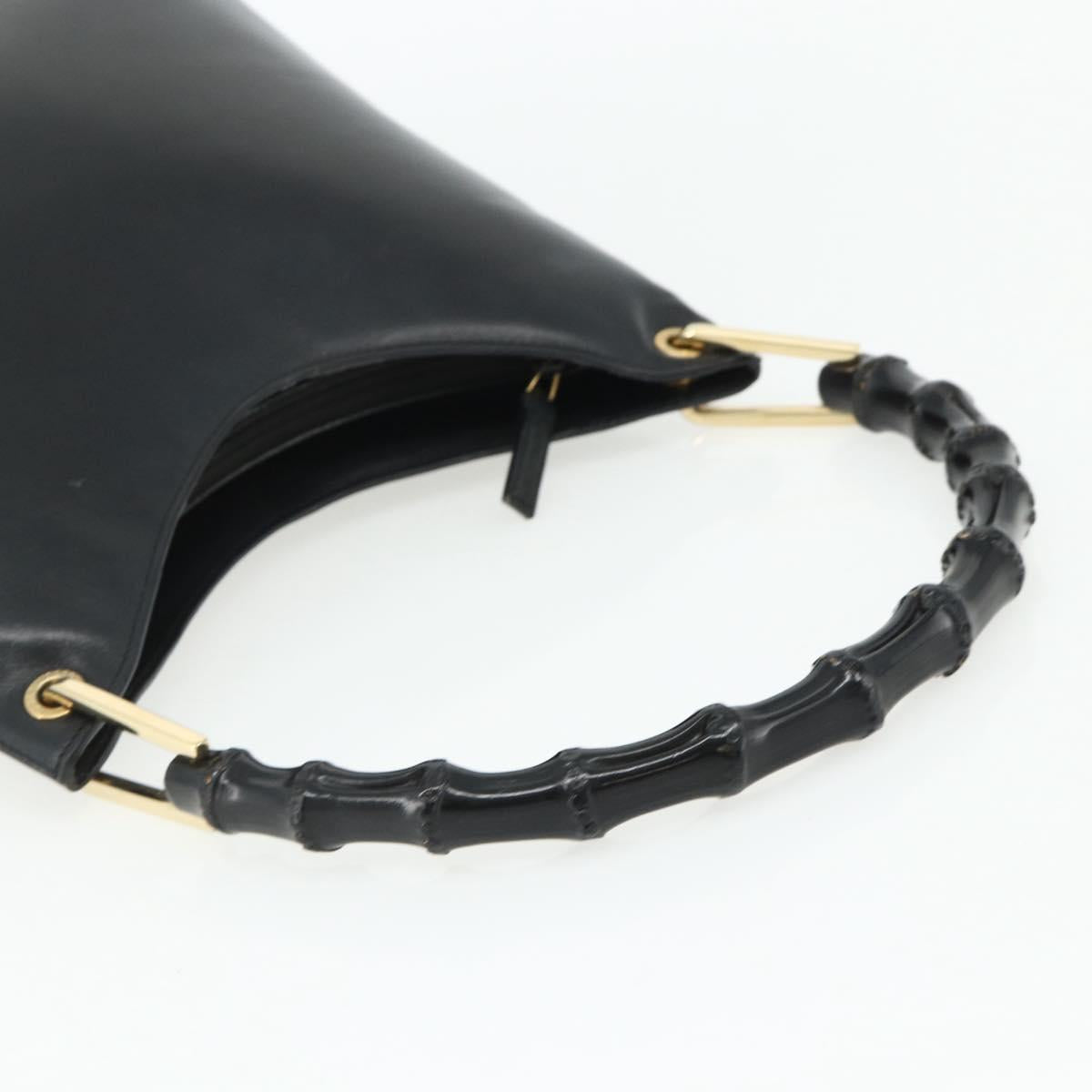 GUCCI Bamboo Shoulder Bag Leather Black Gold 001 3007 Auth 175395