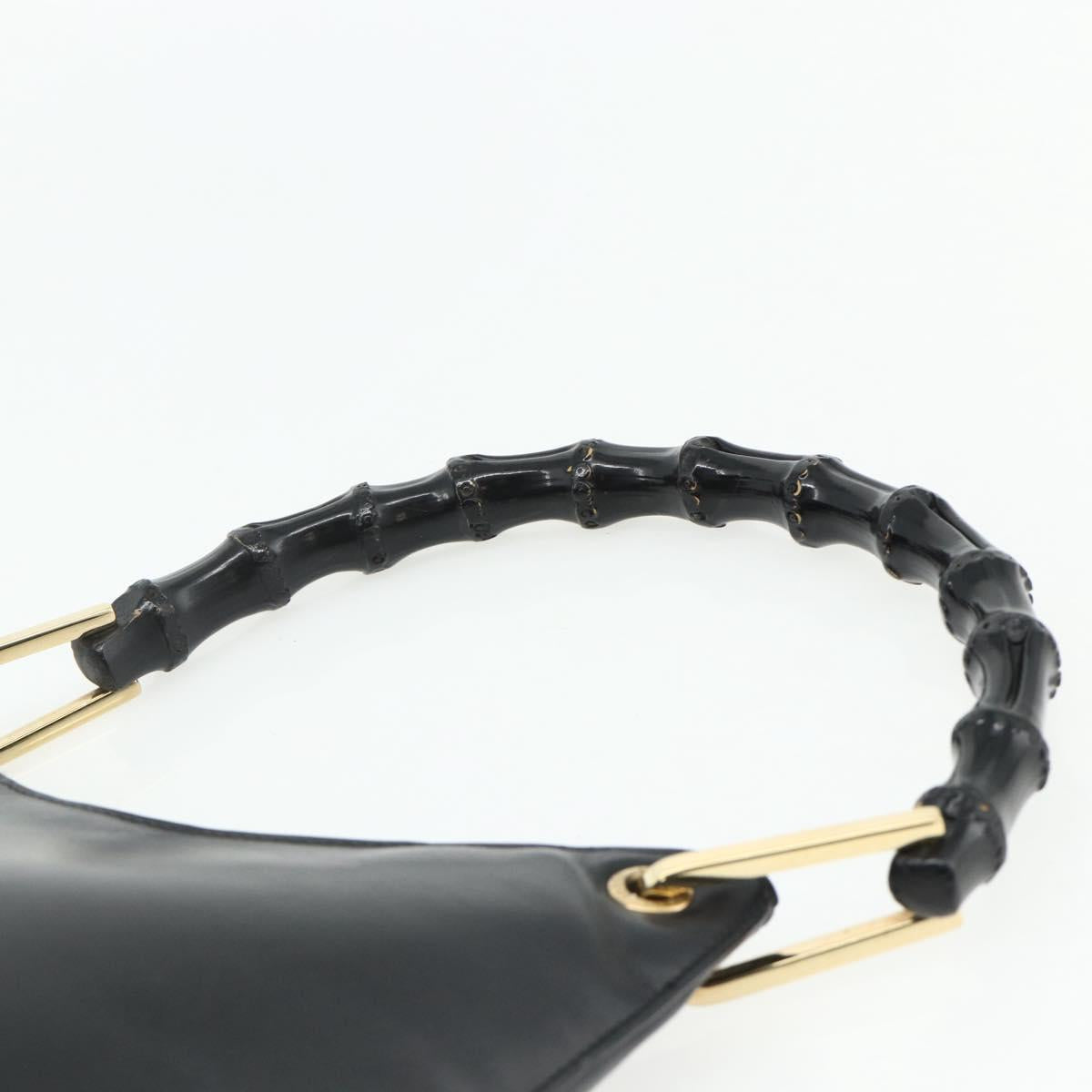 GUCCI Bamboo Shoulder Bag Leather Black Gold 001 3007 Auth 175395