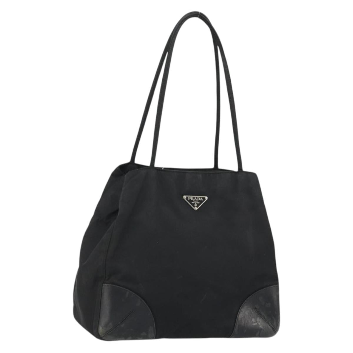 PRADA Tote Bag Nylon Black Silver Auth 175396