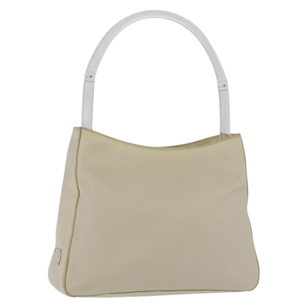 PRADA Hand Bag Nylon Ivory Silver Auth 175397