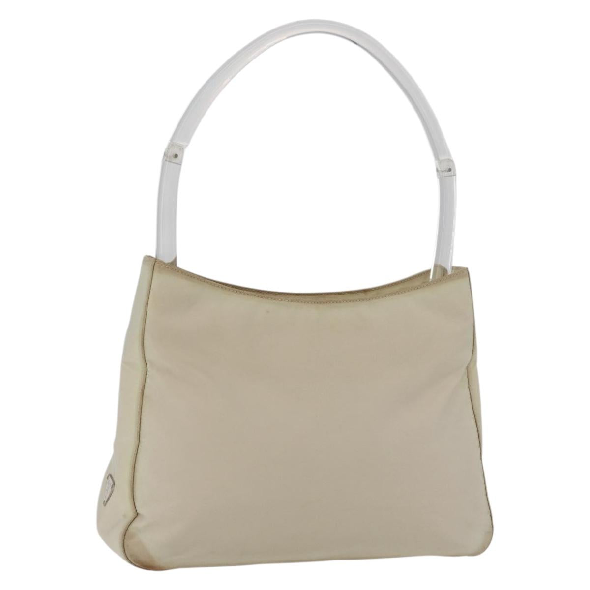 PRADA Hand Bag Nylon Ivory Silver Auth 175398