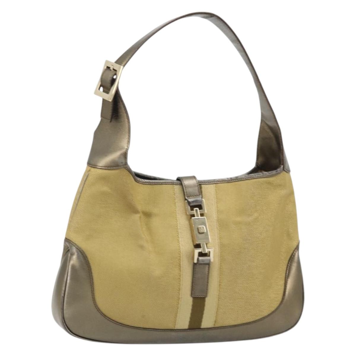 GUCCI Jackie Shoulder Bag Canvas Beige Gold 001 3306 Auth 175420