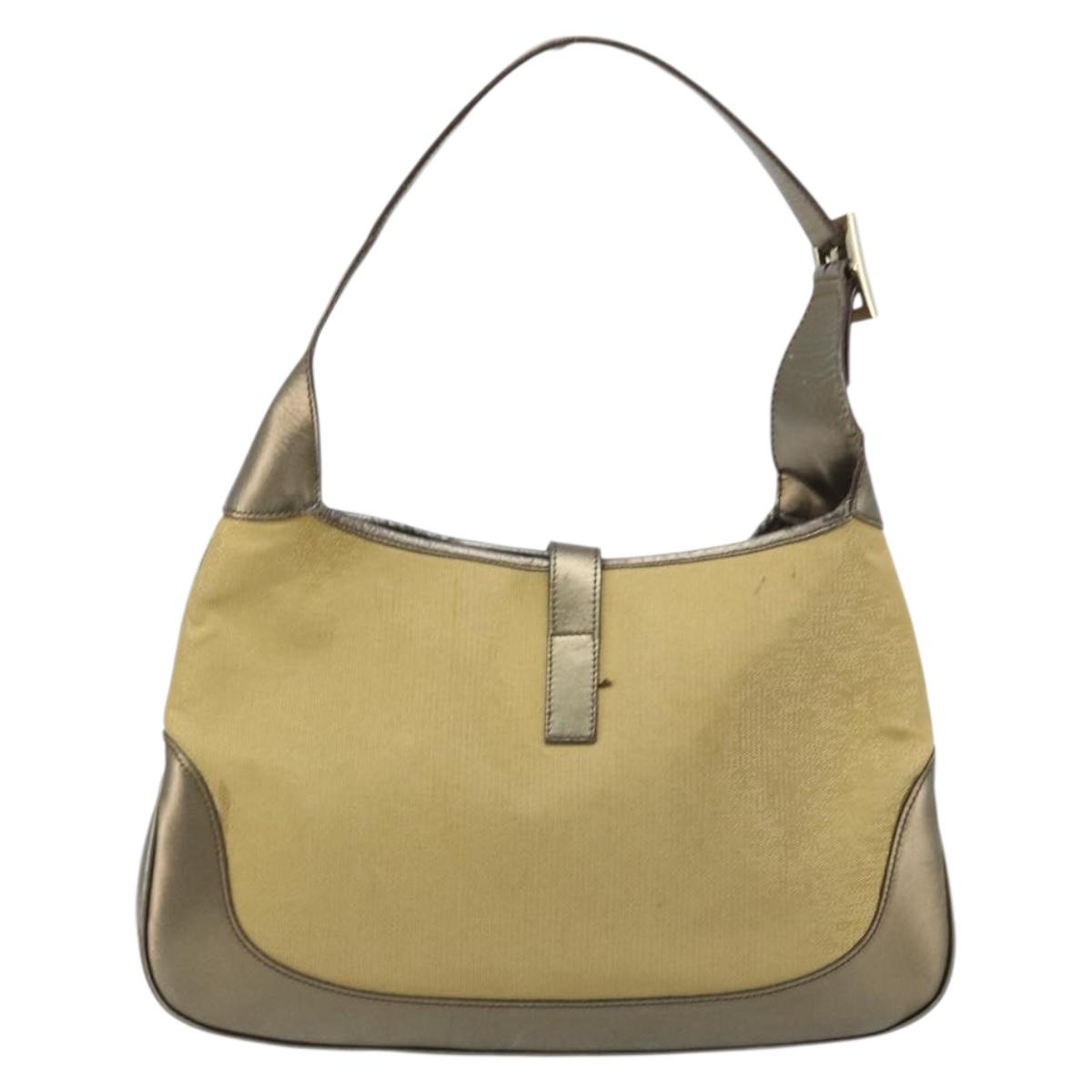 GUCCI Jackie Shoulder Bag Canvas Beige Gold 001 3306 Auth 175420