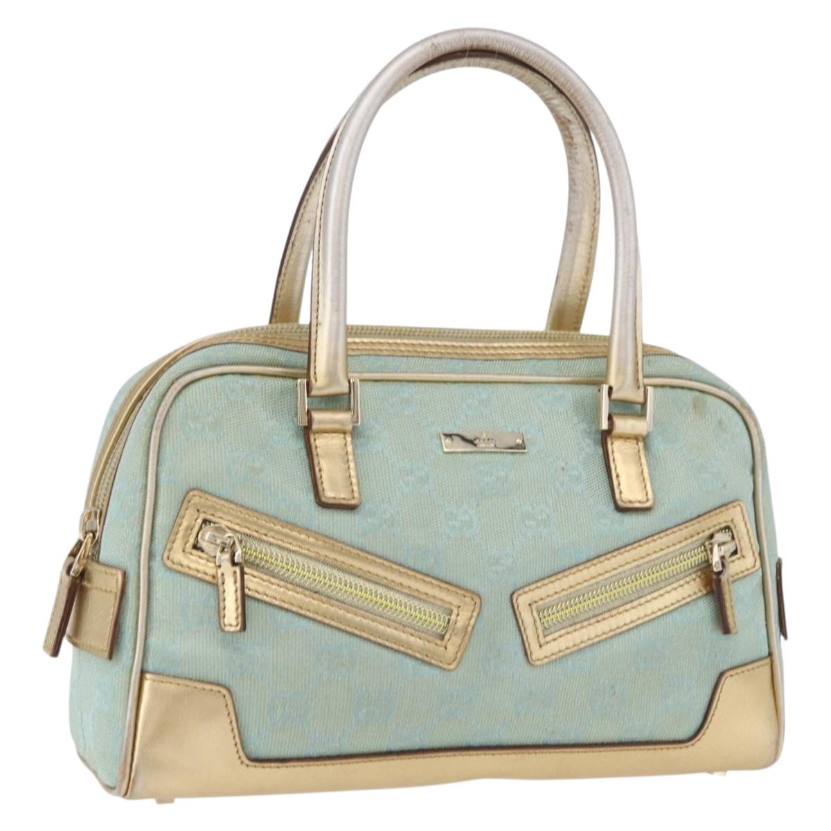 GUCCI GG Canvas Hand Bag Gold Light green 000 0852 Auth 175422