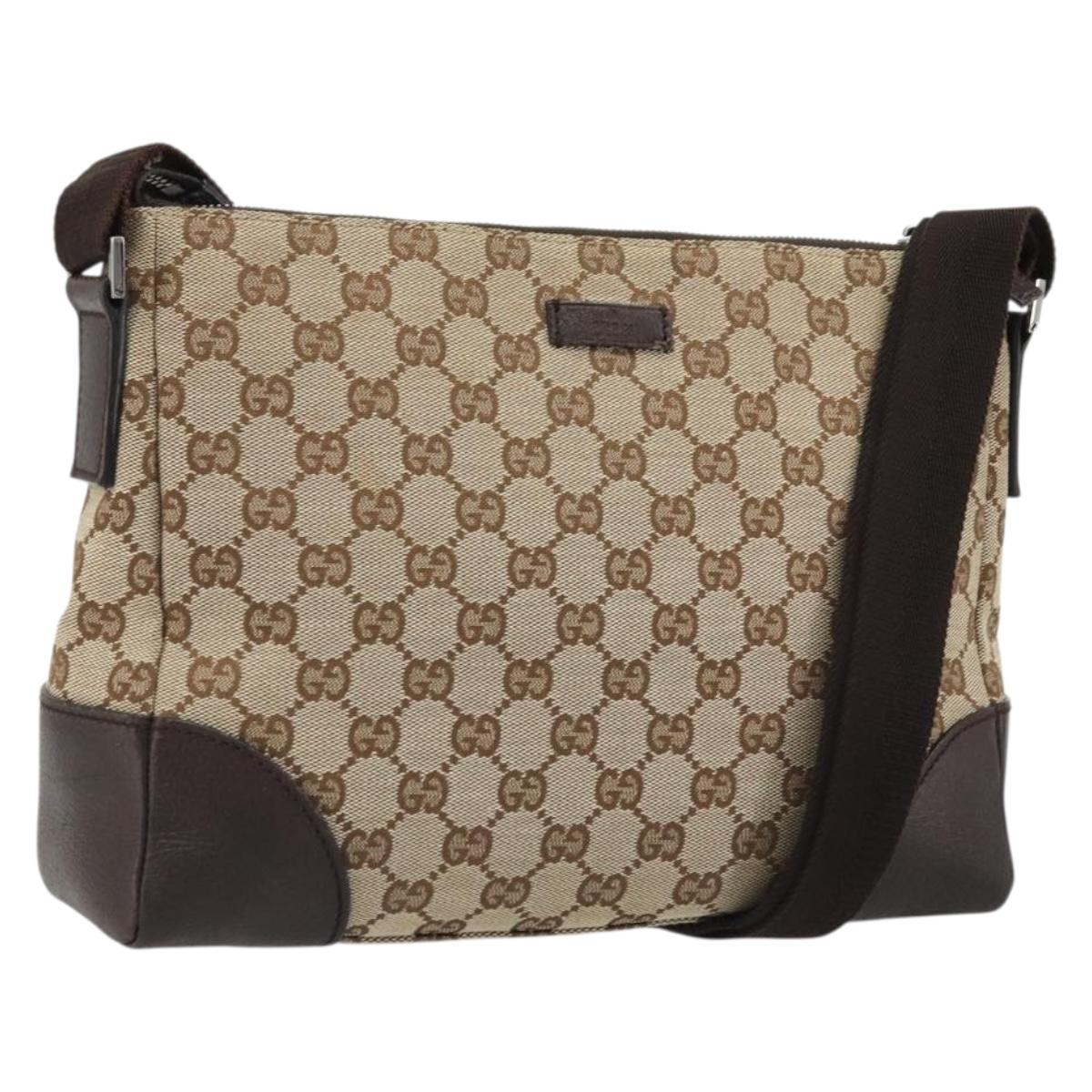 GUCCI GG Canvas Shoulder Bag Beige Silver 114273 Auth 175439