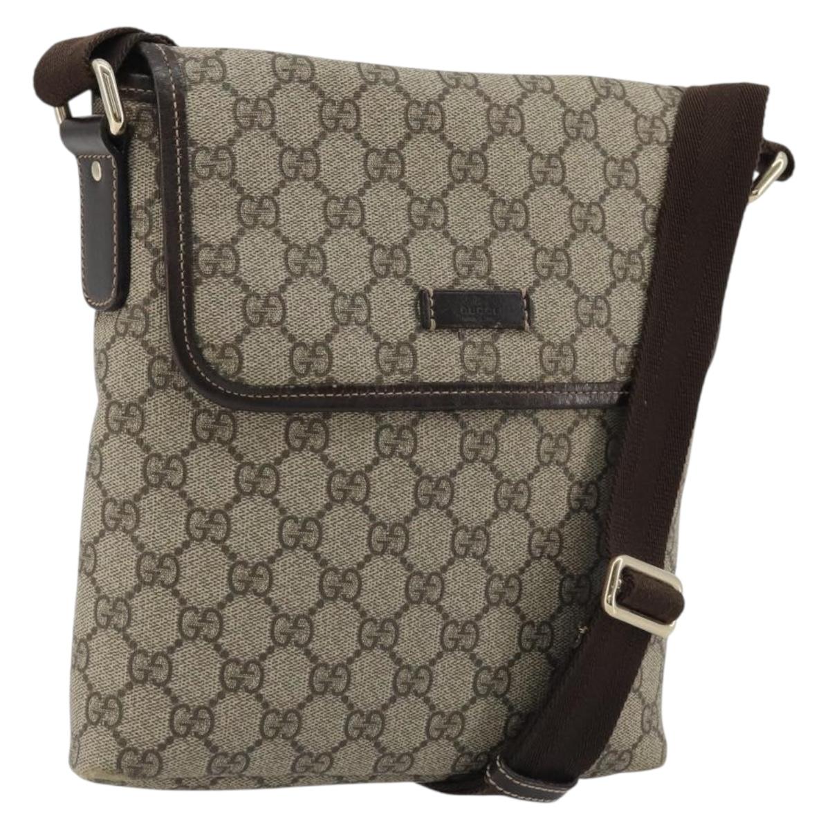 GUCCI GG Supreme Shoulder Bag PVC Beige Gold Auth 175441