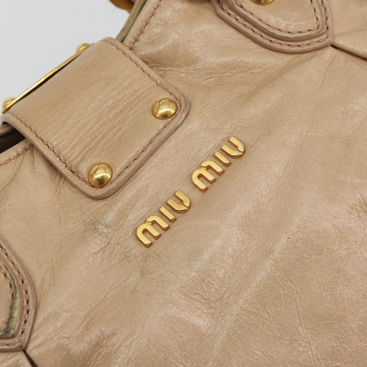 Miu Miu Hand Bag Leather Beige Gold Auth 175444A