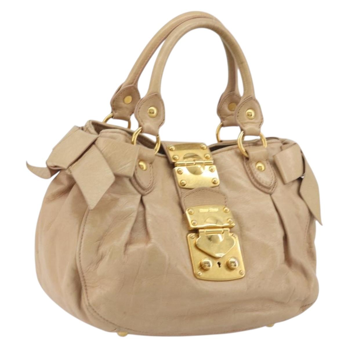 Miu Miu Hand Bag Leather Beige Gold Auth 175444A
