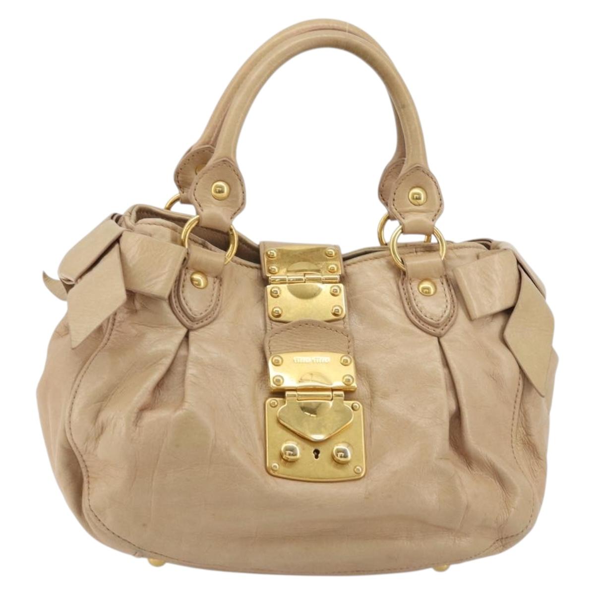 Miu Miu Hand Bag Leather Beige Gold Auth 175444A