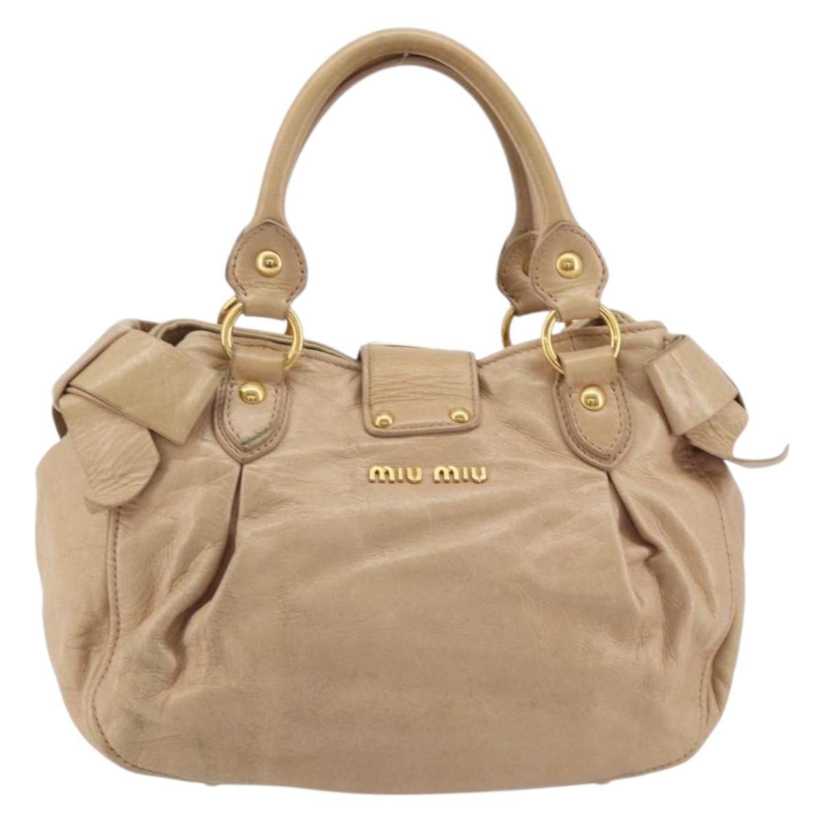 Miu Miu Hand Bag Leather Beige Gold Auth 175444A
