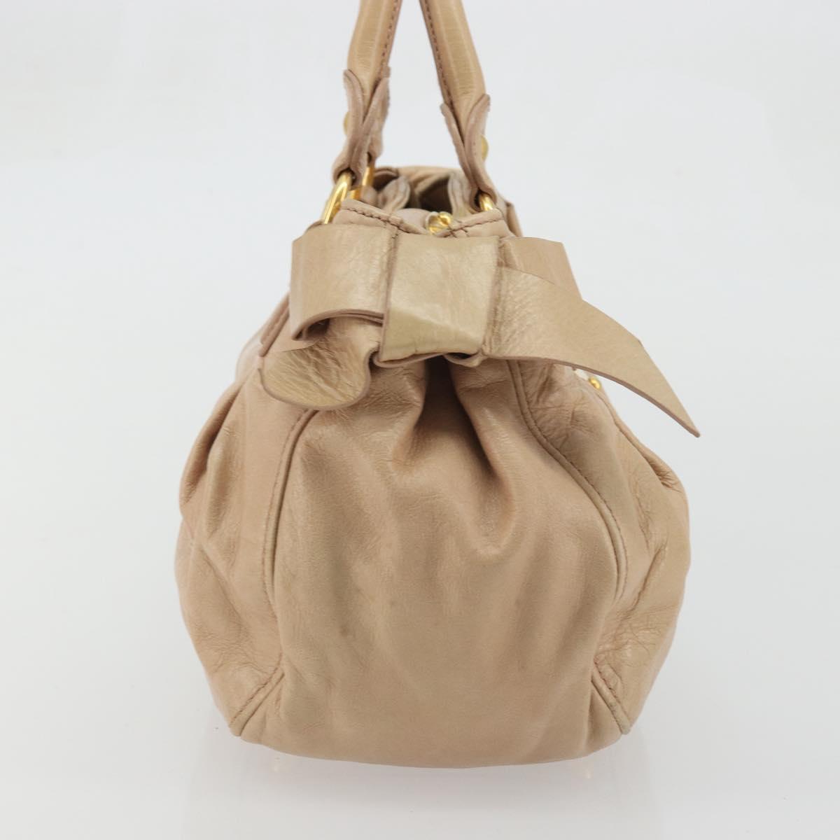 Miu Miu Hand Bag Leather Beige Gold Auth 175444A