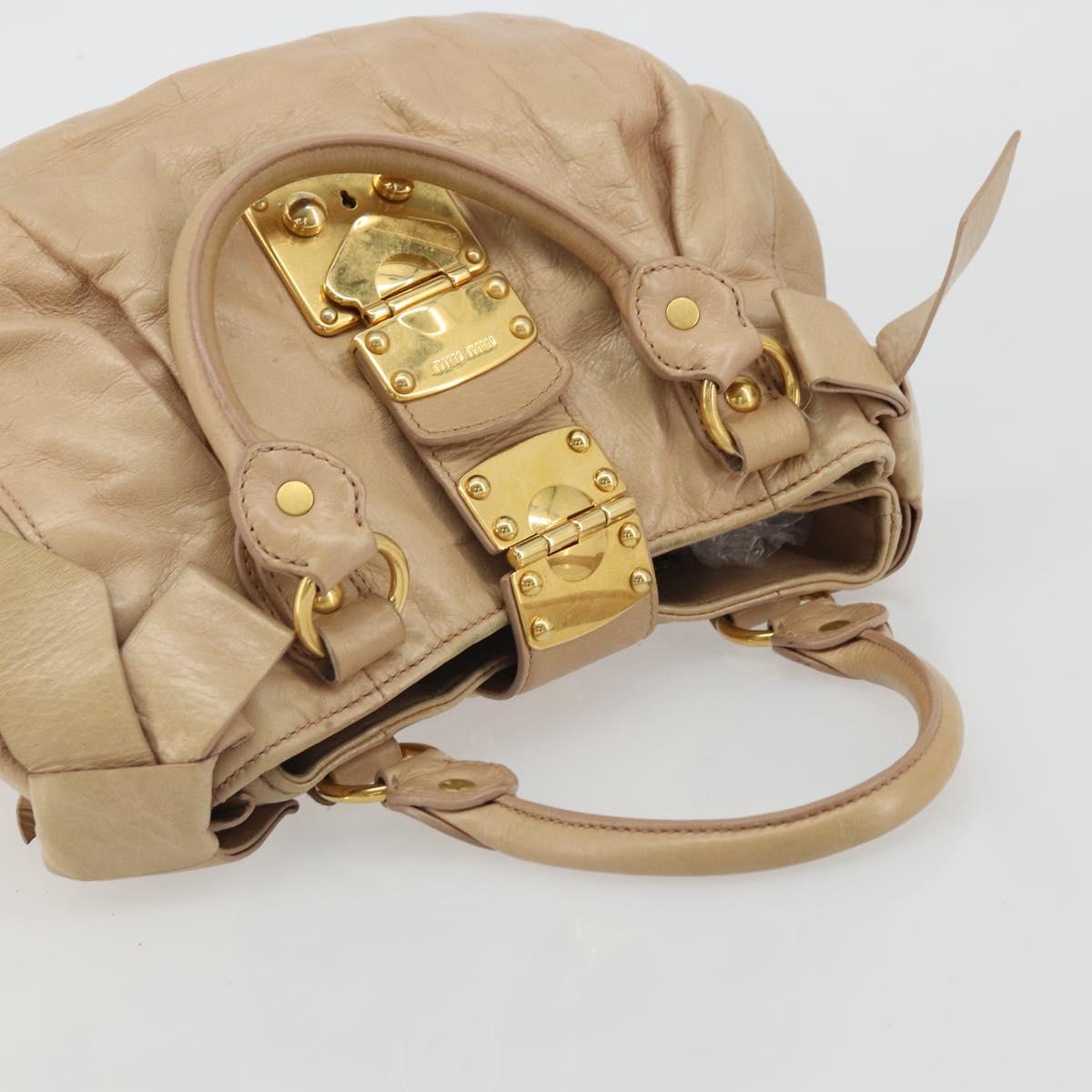 Miu Miu Hand Bag Leather Beige Gold Auth 175444A