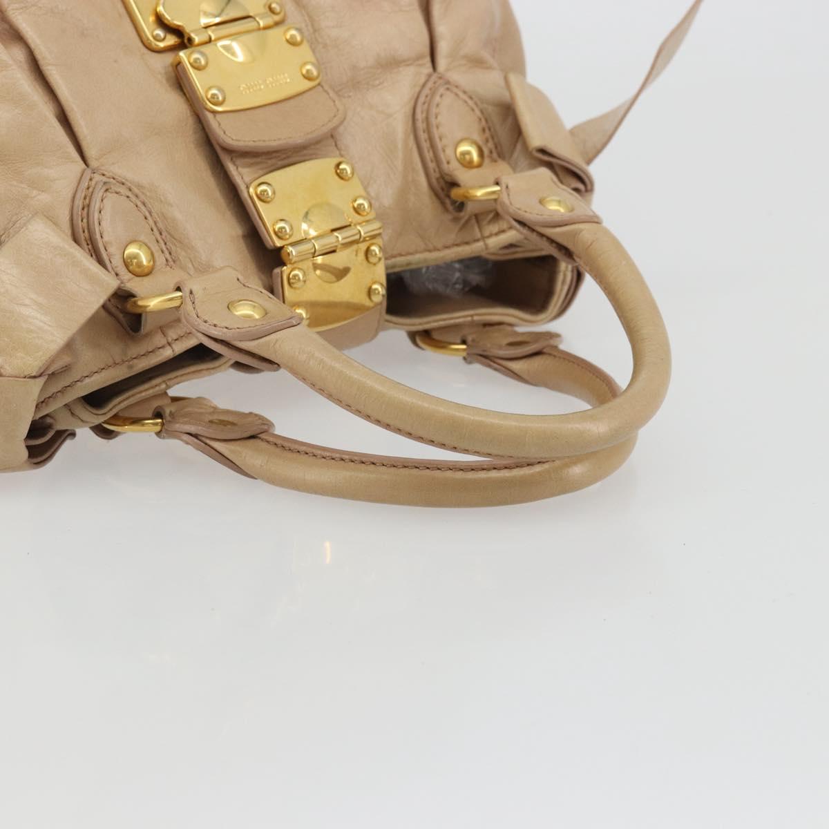 Miu Miu Hand Bag Leather Beige Gold Auth 175444A