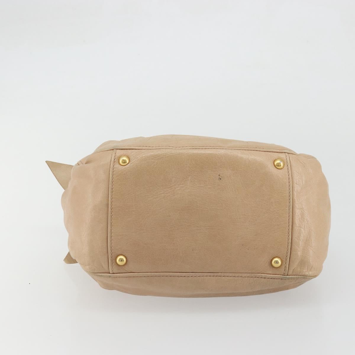 Miu Miu Hand Bag Leather Beige Gold Auth 175444A