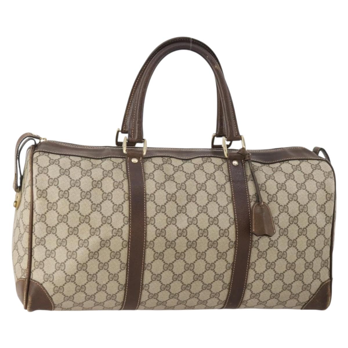 GUCCI GG Supreme Boston Bag PVC Beige Gold Auth 175449