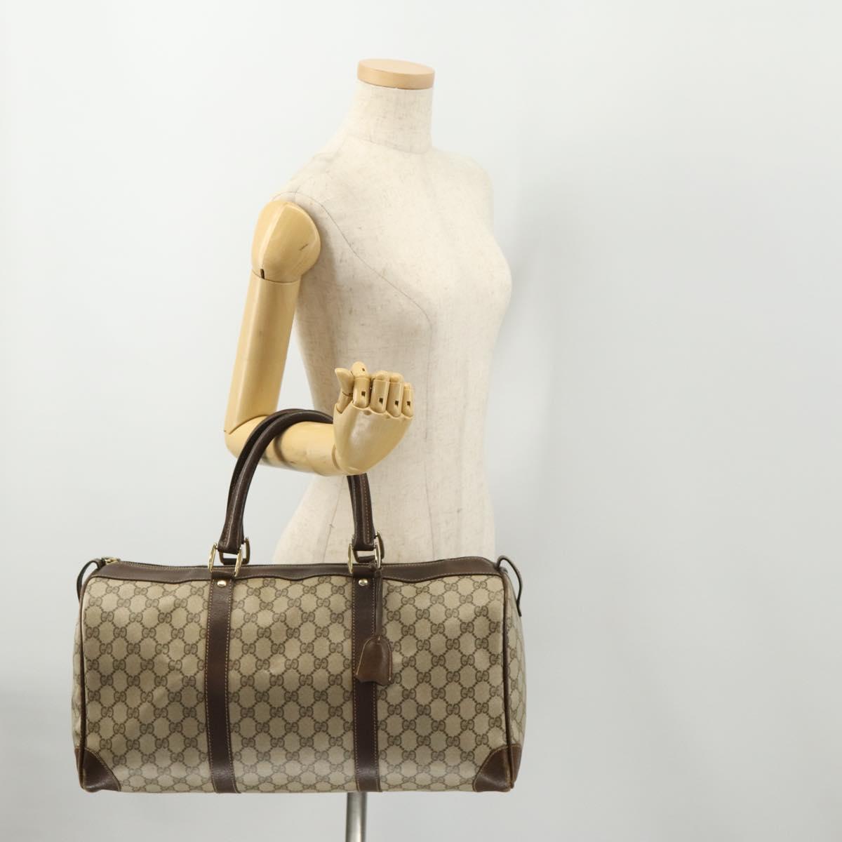 GUCCI GG Supreme Boston Bag PVC Beige Gold Auth 175449