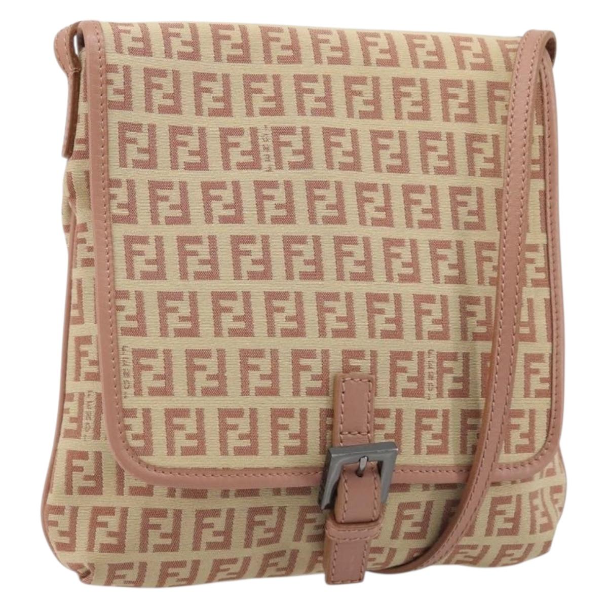 FENDI Zucchino Canvas Mamma Baguette Shoulder Bag Pink Silver Auth 175474A