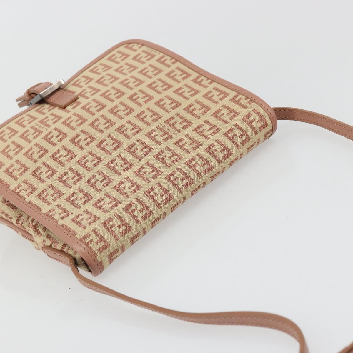 FENDI Zucchino Canvas Mamma Baguette Shoulder Bag Pink Silver Auth 175474A