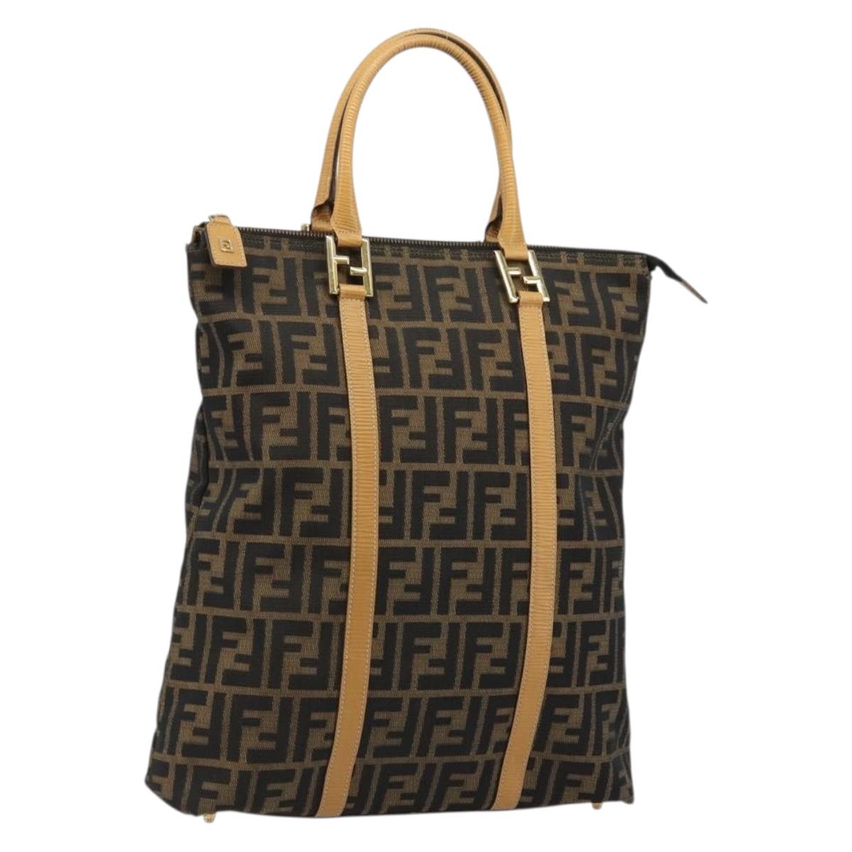 FENDI Zucca Canvas Hand Bag Brown Black Auth 175479A
