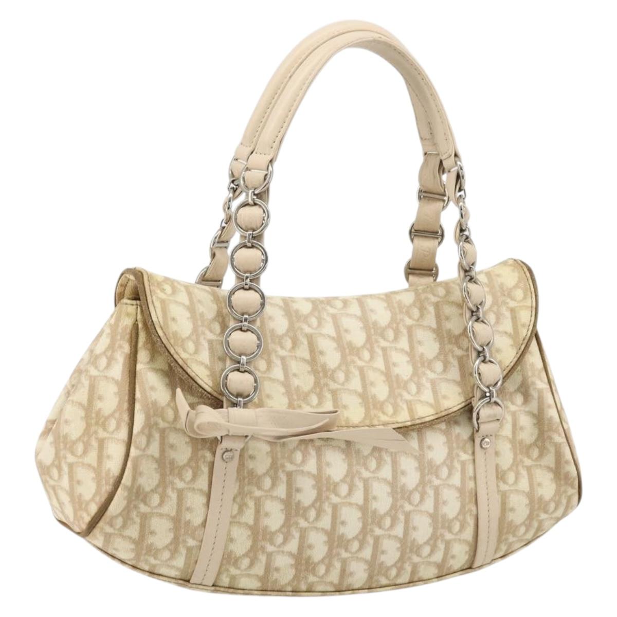 Christian Dior Trotter Romantic Chain Shoulder Bag PVC Ivory Silver Auth 175482A