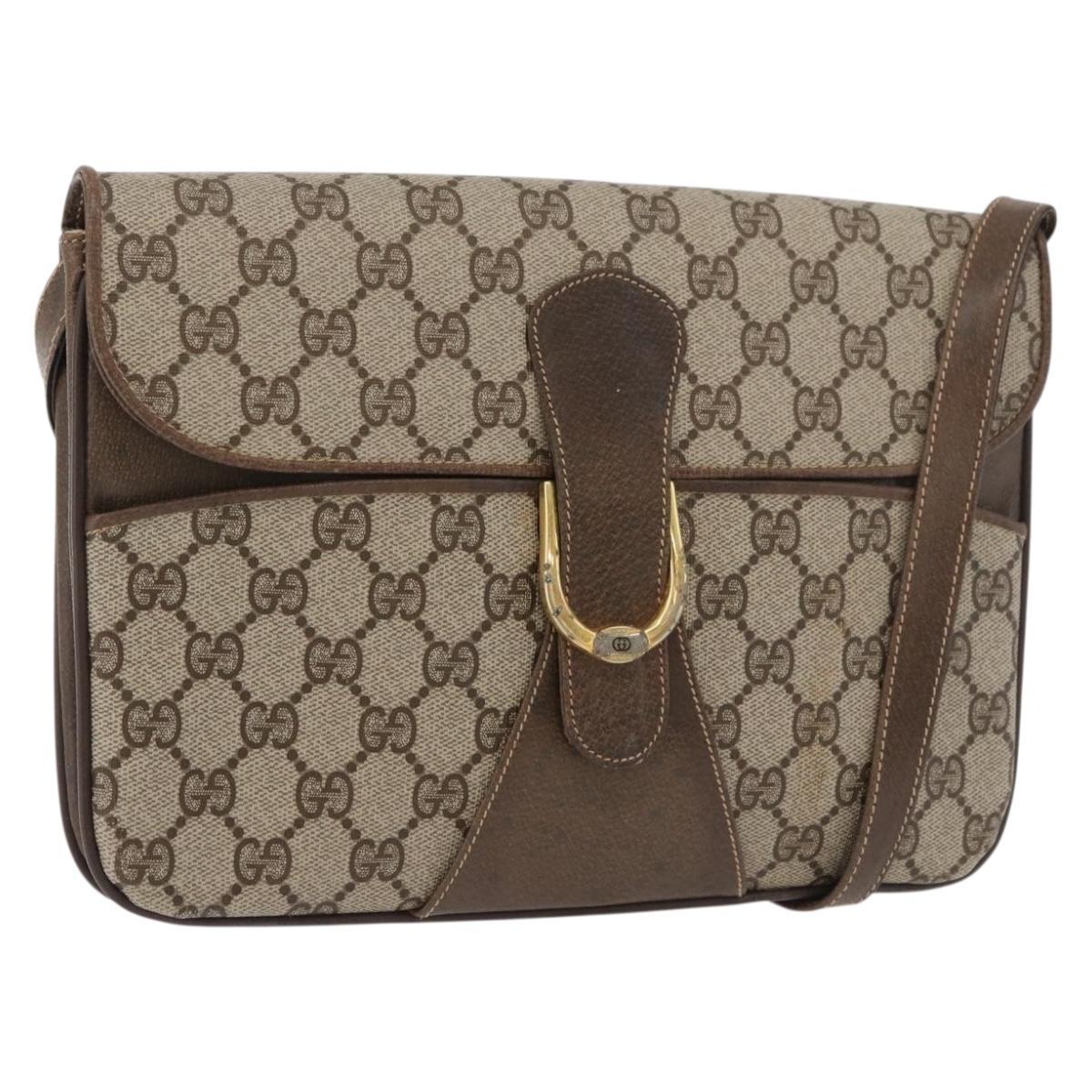GUCCI GG Supreme Shoulder Bag PVC Beige Gold Auth 175501