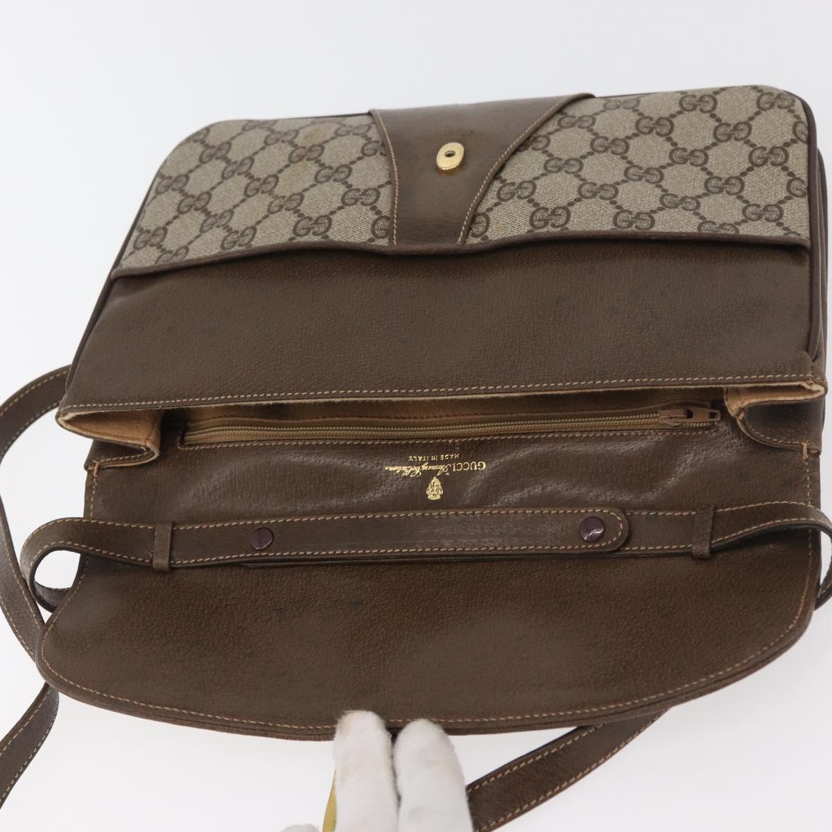 GUCCI GG Supreme Shoulder Bag PVC Beige Gold Auth 175501