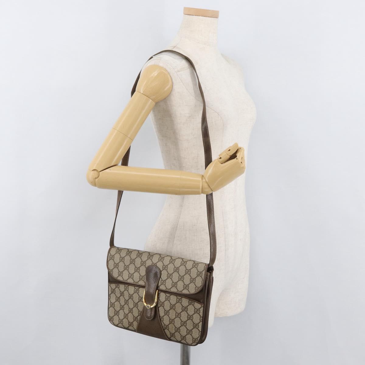 GUCCI GG Supreme Shoulder Bag PVC Beige Gold Auth 175501