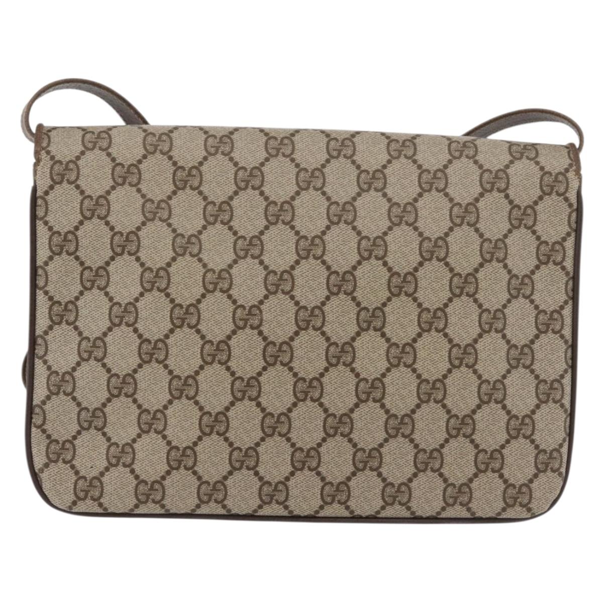 GUCCI GG Supreme Shoulder Bag PVC Beige Gold Auth 175501
