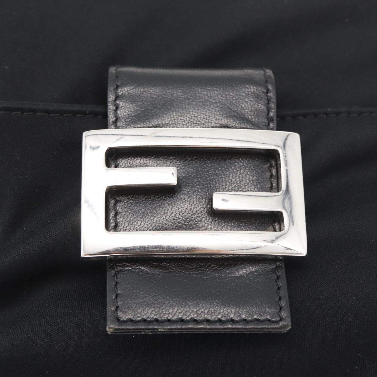 FENDI Mamma Baguette Shoulder Bag Nylon Black Silver Auth 175505A