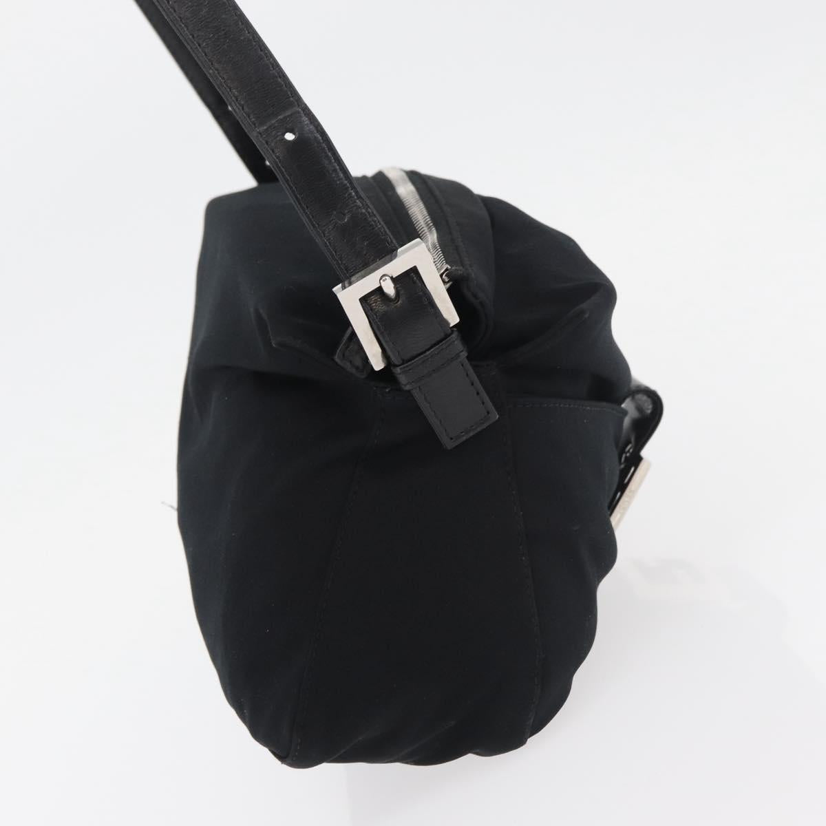 FENDI Mamma Baguette Shoulder Bag Nylon Black Silver Auth 175505A