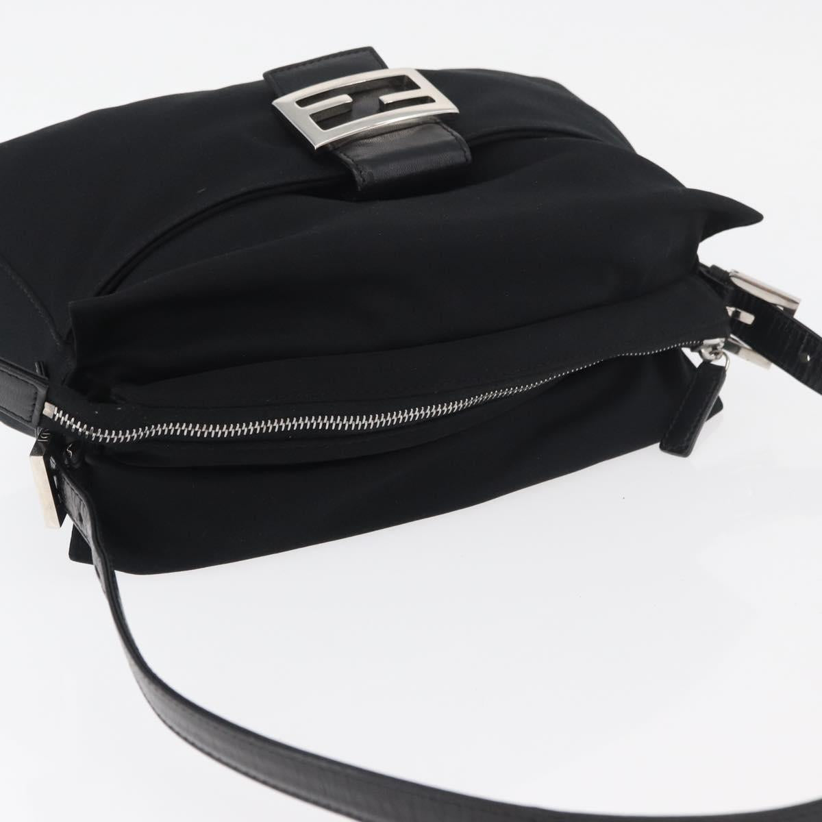 FENDI Mamma Baguette Shoulder Bag Nylon Black Silver Auth 175505A