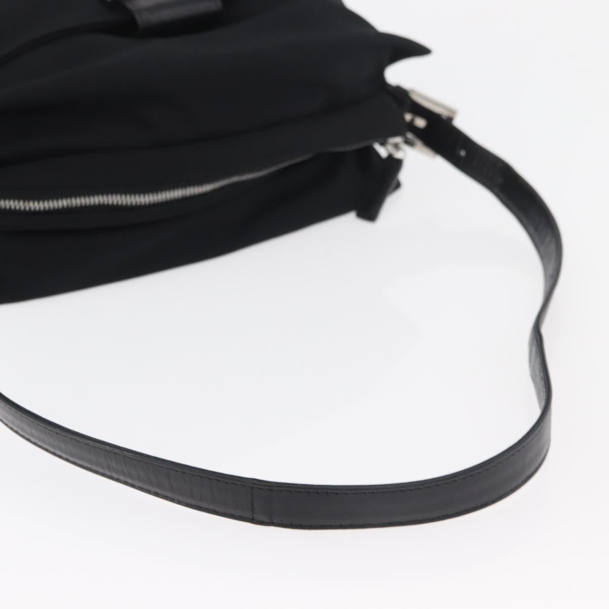 FENDI Mamma Baguette Shoulder Bag Nylon Black Silver Auth 175505A