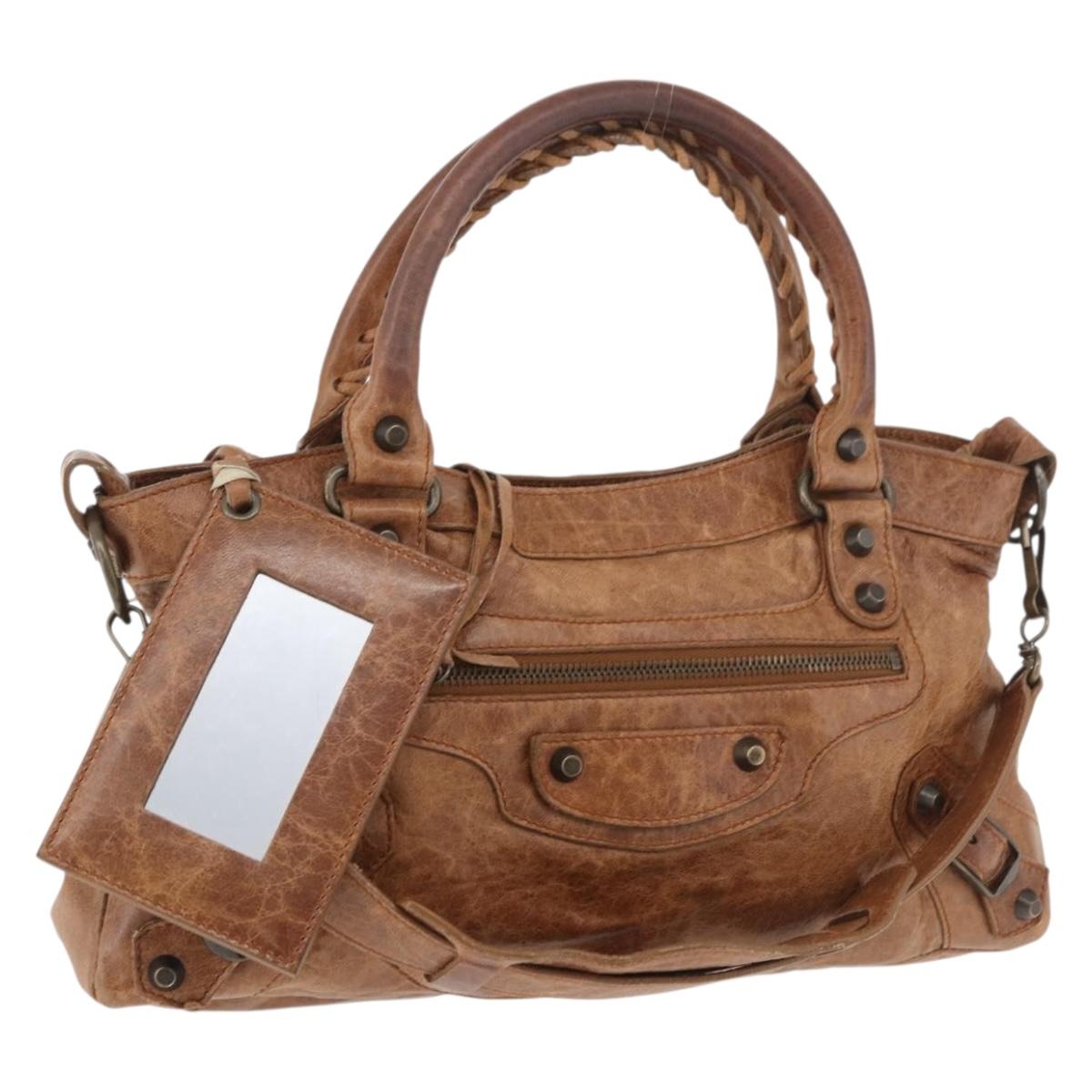BALENCIAGA The First Hand Bag Leather 2way Brown 103208 Auth 175513A
