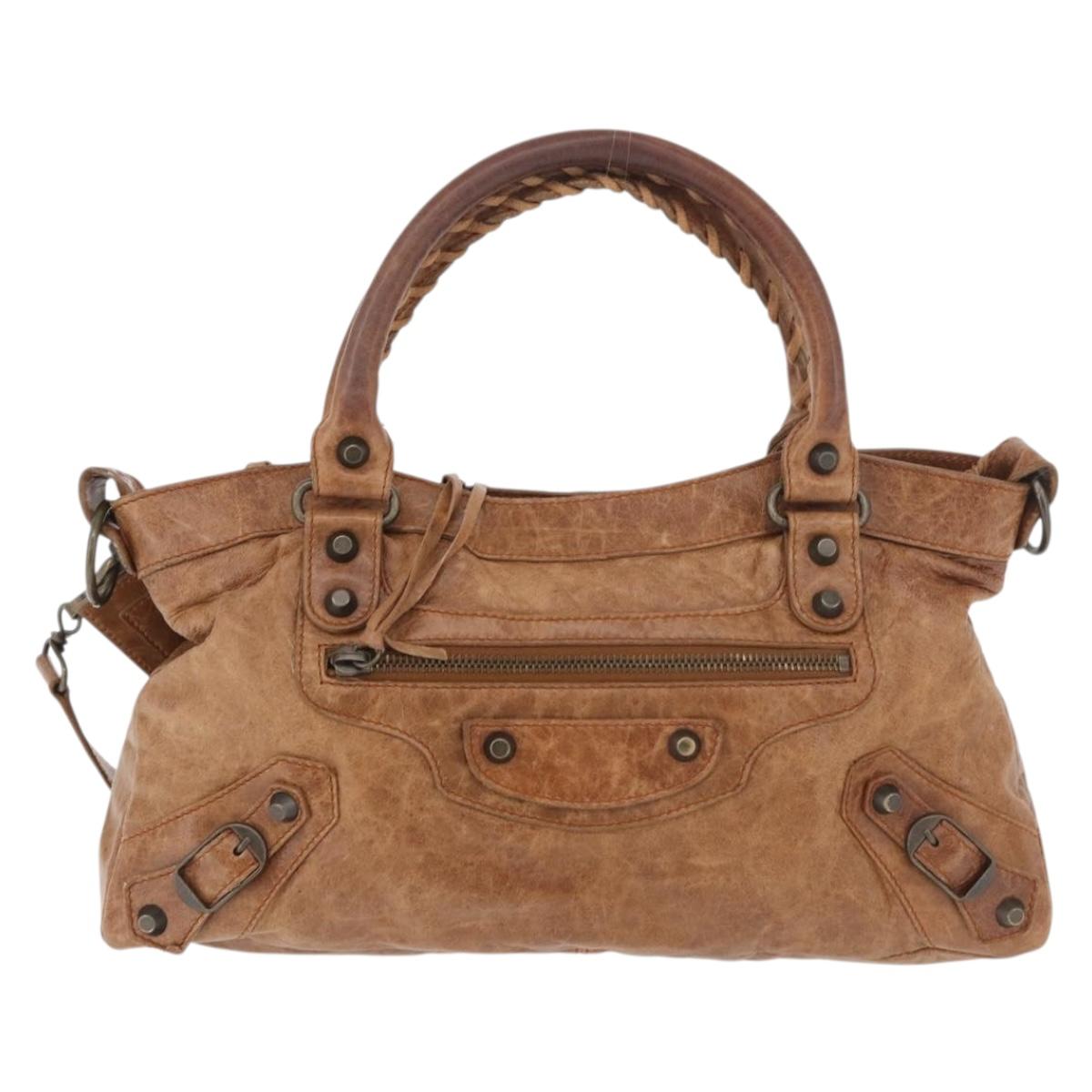 BALENCIAGA The First Hand Bag Leather 2way Brown 103208 Auth 175513A