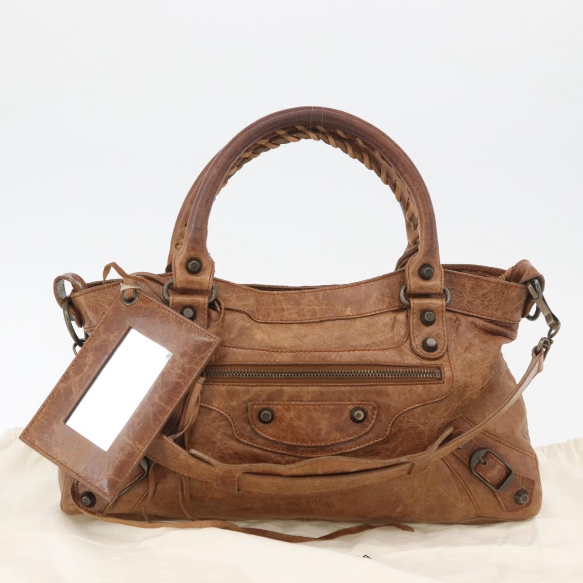 BALENCIAGA The First Hand Bag Leather 2way Brown 103208 Auth 175513A