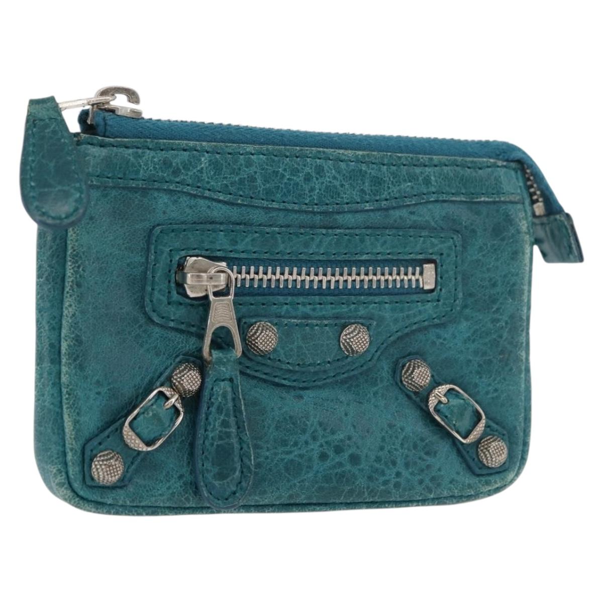 BALENCIAGA Coin Purse Leather Light Blue Silver 282372 Auth 175517A