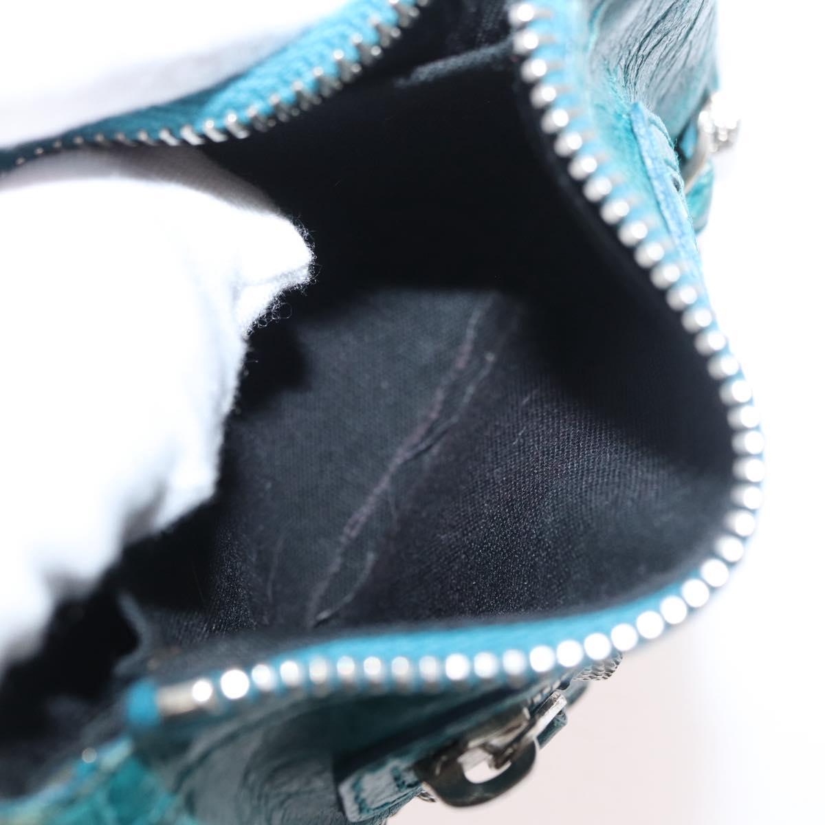 BALENCIAGA Coin Purse Leather Light Blue Silver 282372 Auth 175517A