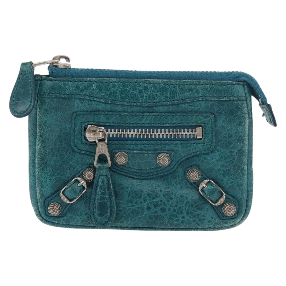 BALENCIAGA Coin Purse Leather Light Blue Silver 282372 Auth 175517A