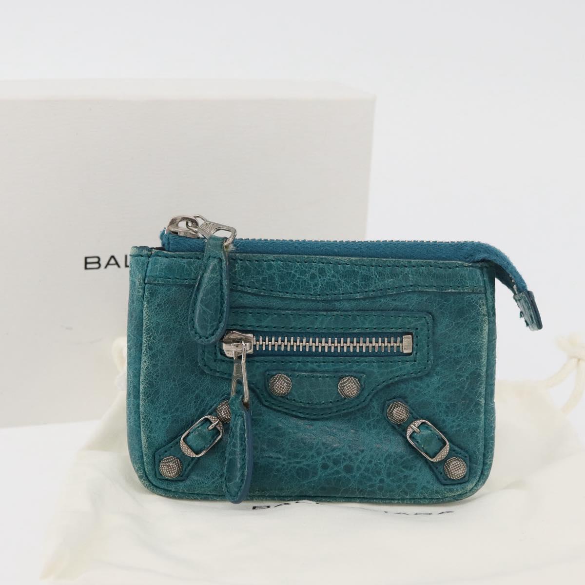 BALENCIAGA Coin Purse Leather Light Blue Silver 282372 Auth 175517A