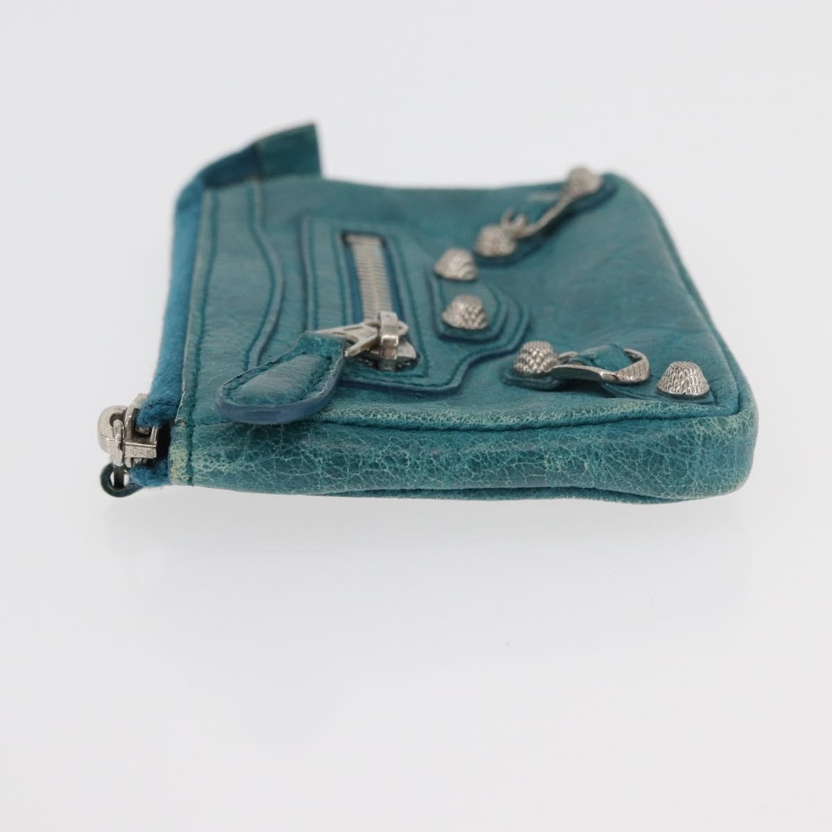 BALENCIAGA Coin Purse Leather Light Blue Silver 282372 Auth 175517A
