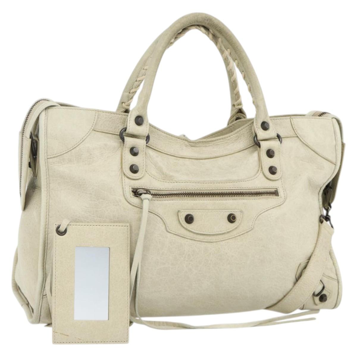 BALENCIAGA The City Hand Bag Leather 2way Ivory 115748 Auth 175528A
