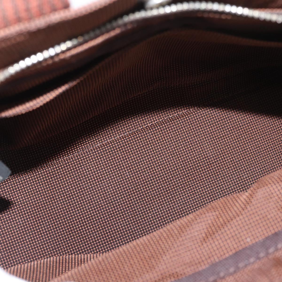 HERMES Her Line PM Hand Bag Canvas Brown Silver Auth 175534