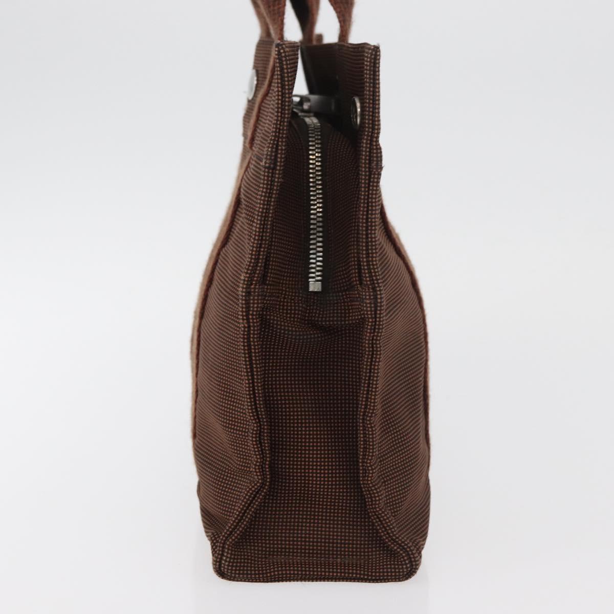 HERMES Her Line PM Hand Bag Canvas Brown Silver Auth 175534