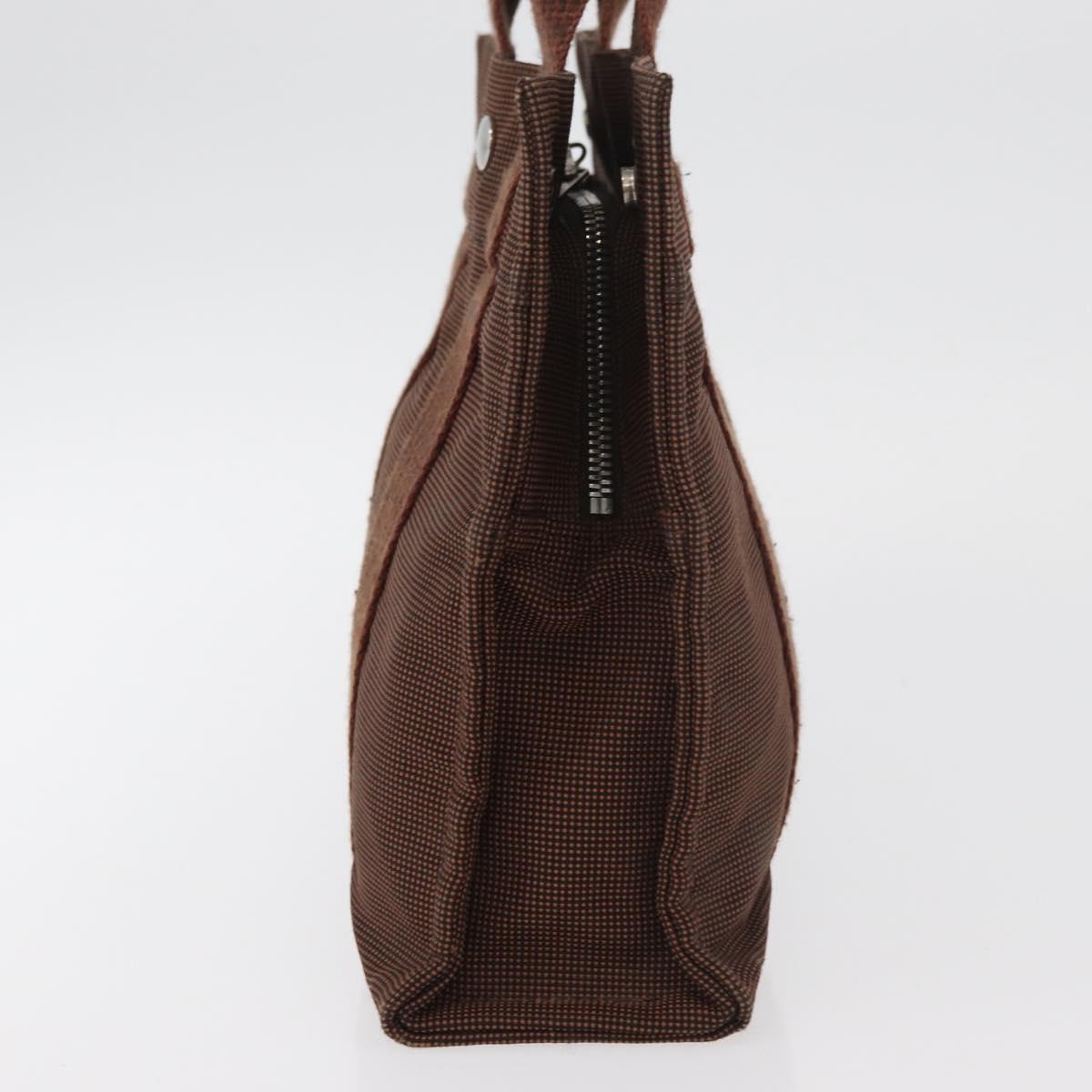 HERMES Her Line PM Hand Bag Canvas Brown Silver Auth 175534
